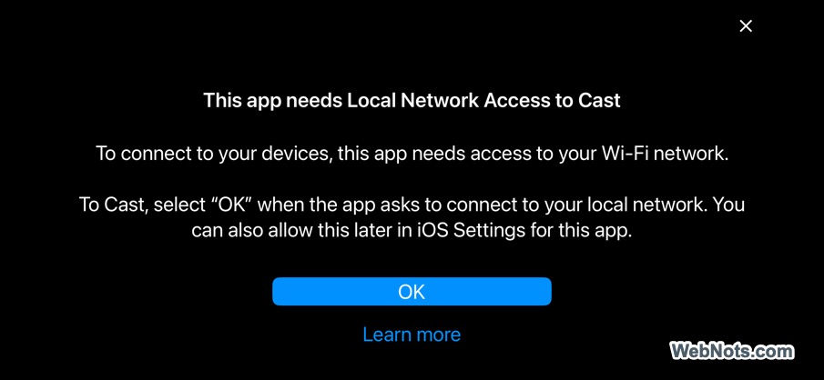 Local Network Access Notification from App
