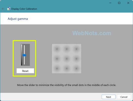 Mueva el control deslizante y ajuste la configuración gamma