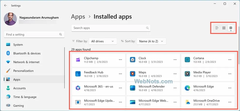 View Installed Apps in Tile View