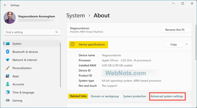 Abra la configuración avanzada del sistema en Windows 11