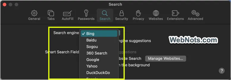 Select Default Search Engine in Mac Safari