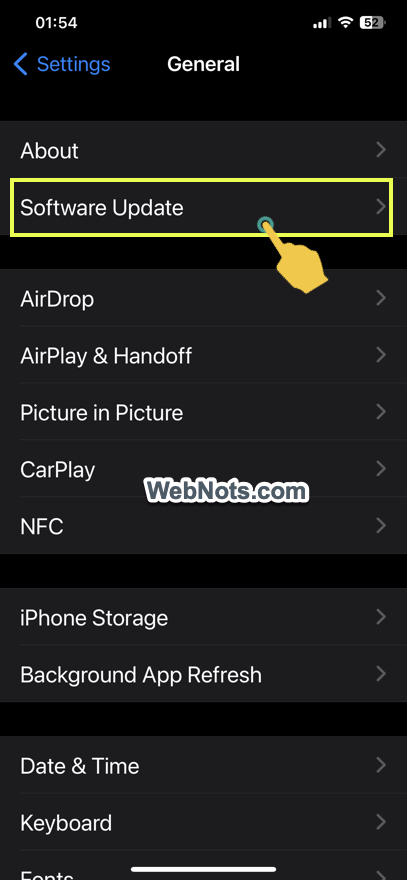 Open Software Update in iPhone