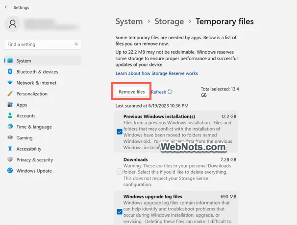 Remove Temporary Storage Files