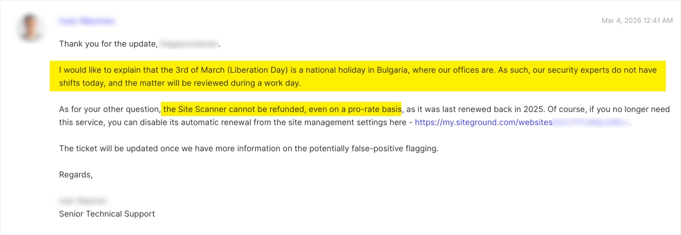 No Customer Support on Holidays