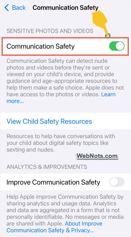 Turn On Communication Safety in iPhone