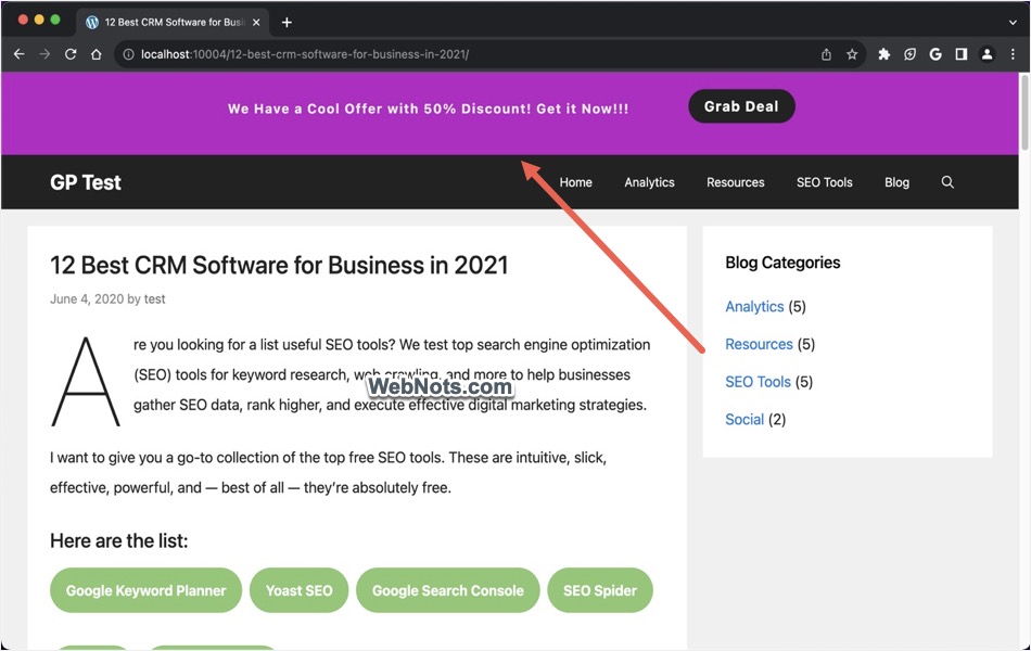 Add Top Bar in GeneratePress Theme