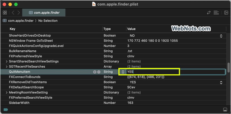 Change QuitMenuItem Value to YES
