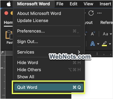 Close Word App in Mac