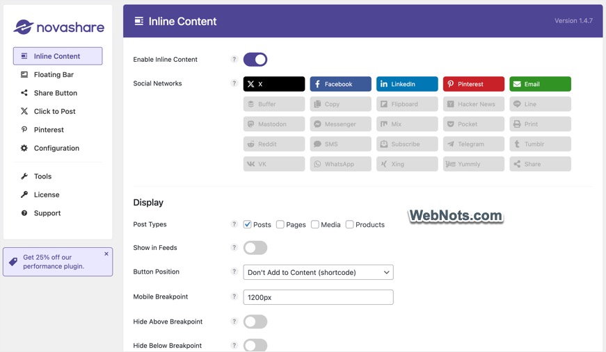 Configure Inline Content Social Buttons