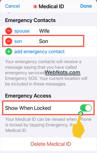 Contact Added in Emergency List