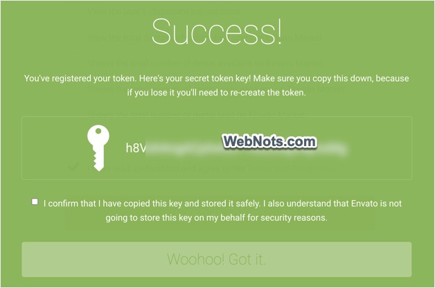 Copy Created Token