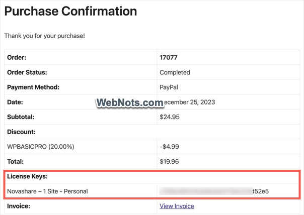 Copy License Key of Novashare