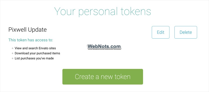 Edit or Delete Envato Token