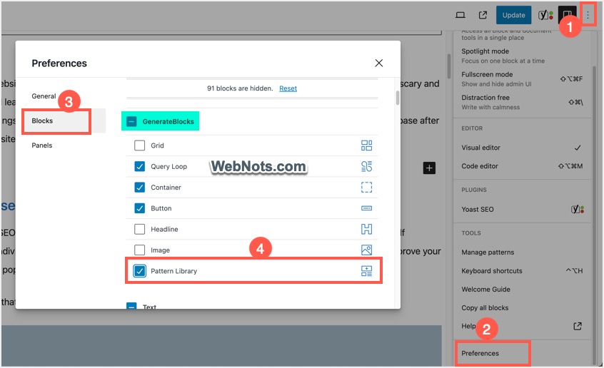 Enable Pattern Library Block in Gutenberg Editor