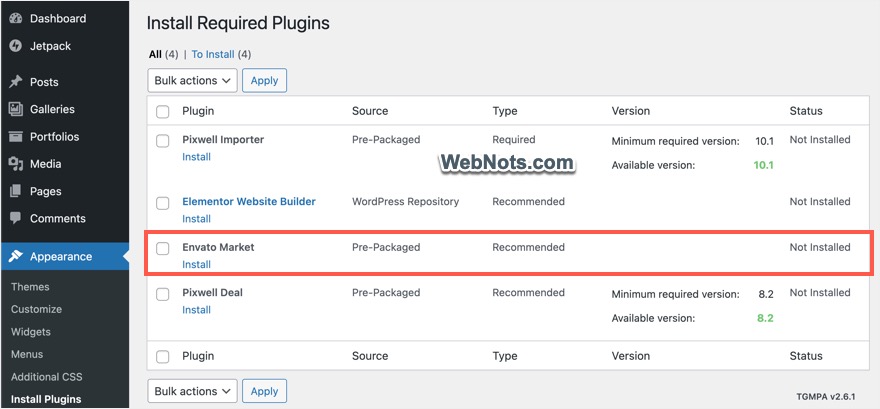 Envato Market Plugin in Pixwell Theme