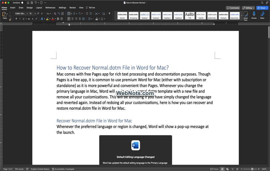 How to Recover Normal Document Template in Word for Mac?