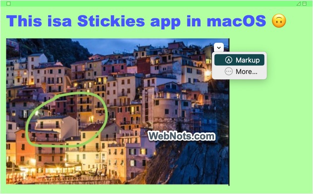 Insert Image and Markup in Stickies Mac