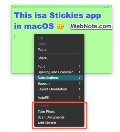 Insert from iPhone to Stickies