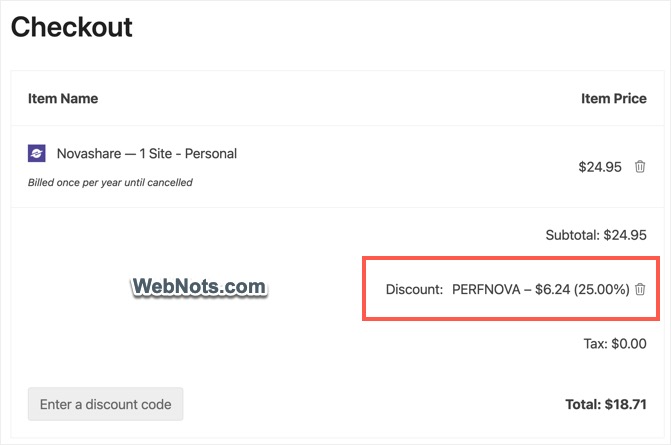 Novashare Coupon Code Applied
