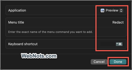 Provide Menu Name and Shortcut Key