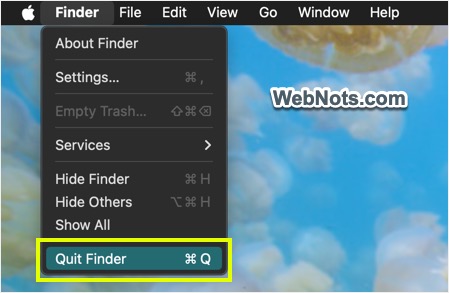 Quit Finder Menu in Finder App