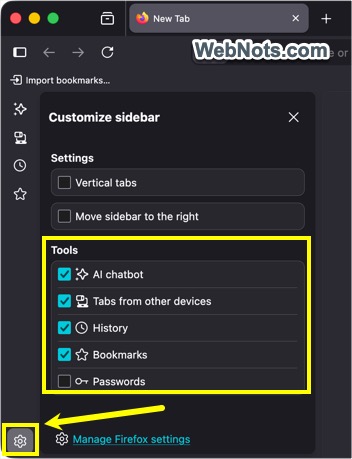 Remove Sidebar Tools in Firefox