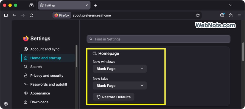 Set Blank Home and New Tab Page in Firefox