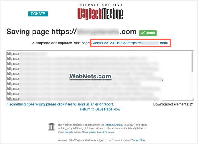 Snapshot URL Generated