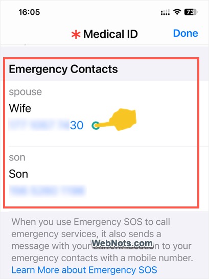 Tap Emergency Contact Number to Call