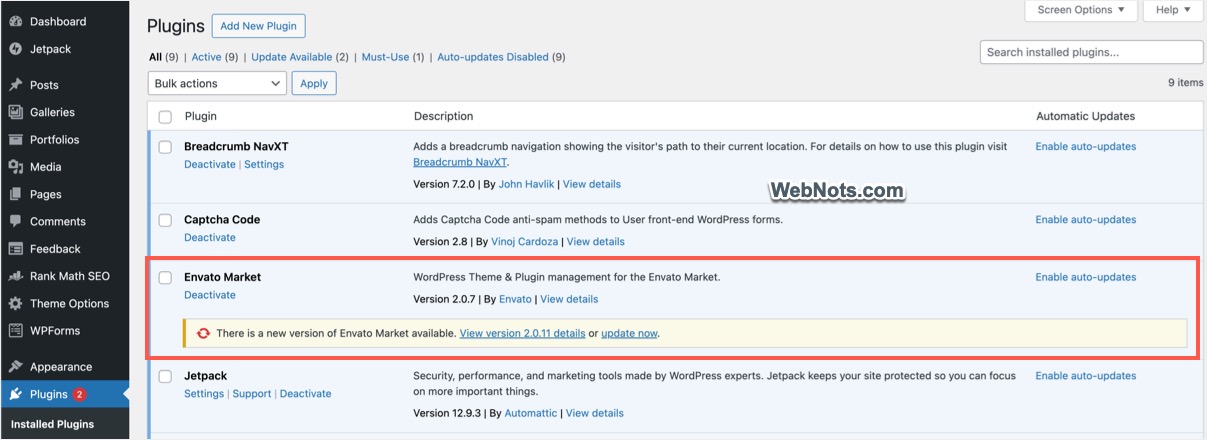 Update Envato Market Plugin