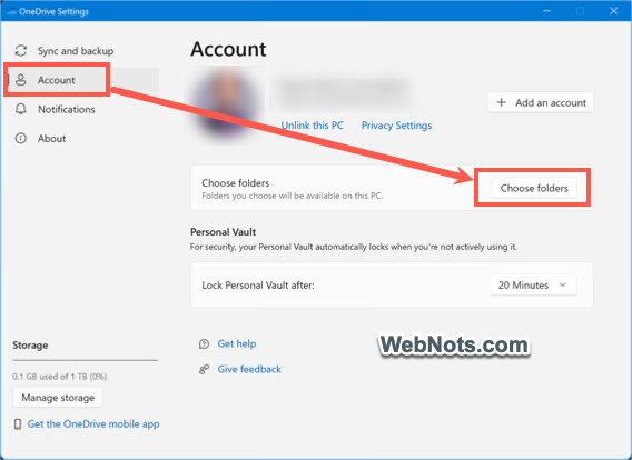 Choose Folder Under Account Settings