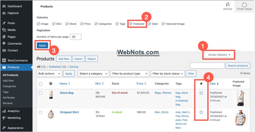 Enable Featured Column in Products List