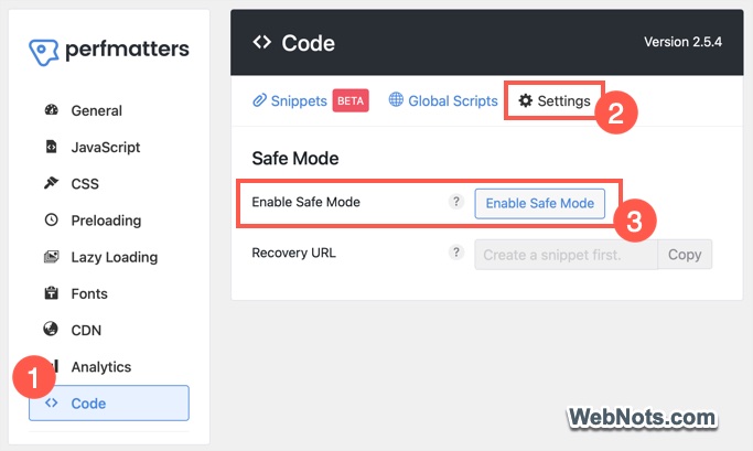 Enable Perfmatters Safe Mode