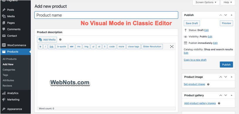 No Visual Mode in Classic Editor