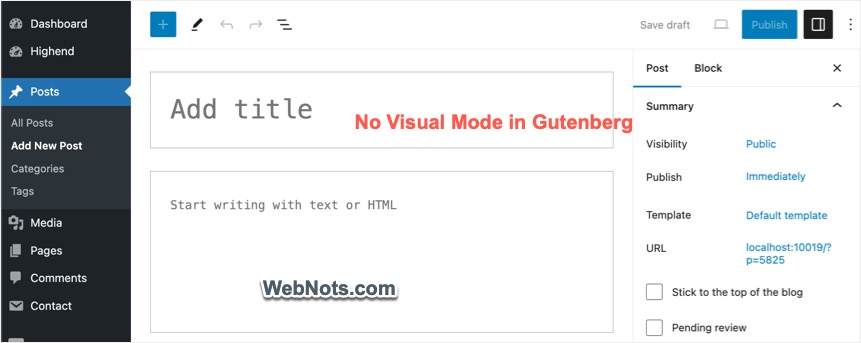 No Visual Mode in Gutenberg Editor