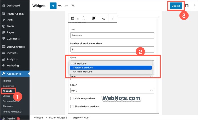 Products List Block in Gutenberg Widgets Block Editor