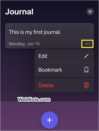 Remove Bookmark, Edit or Delete Journal Entry