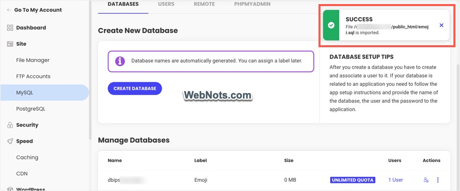 SQL Dump Imported Successfully