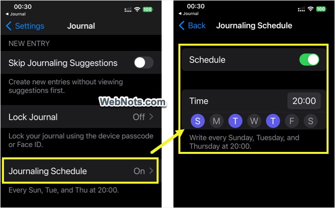 Schedule Journal in iPhone