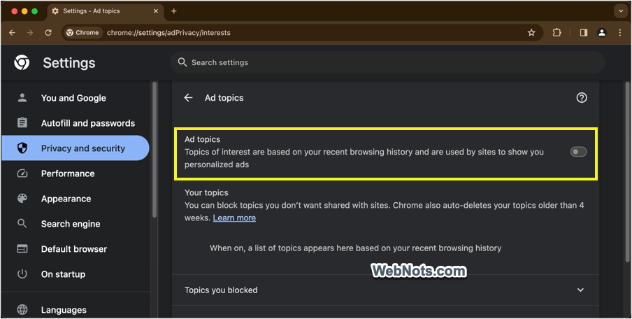 Disable Ad Topics in Chrome