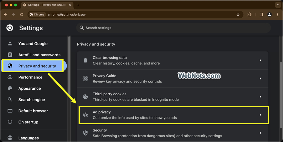 Go to Ad Privacy Settings in Chrome
