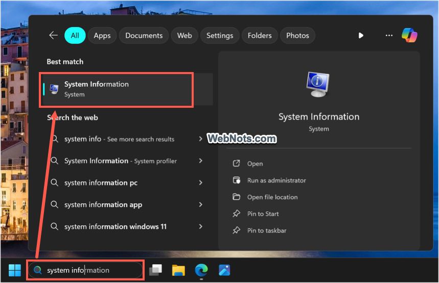 Open System Information App in Windows