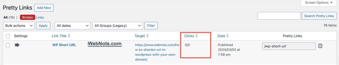 Monitor Clicks to Short URL