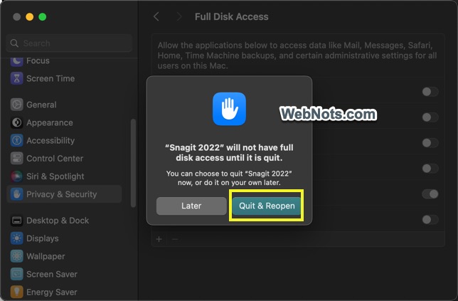 Quit and Open to Apply Permissions