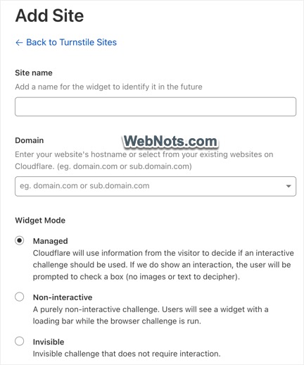 Select Site and Widget Mode