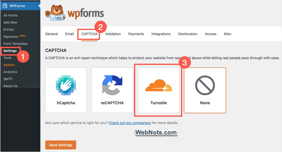 Turnstile Option in WPForms