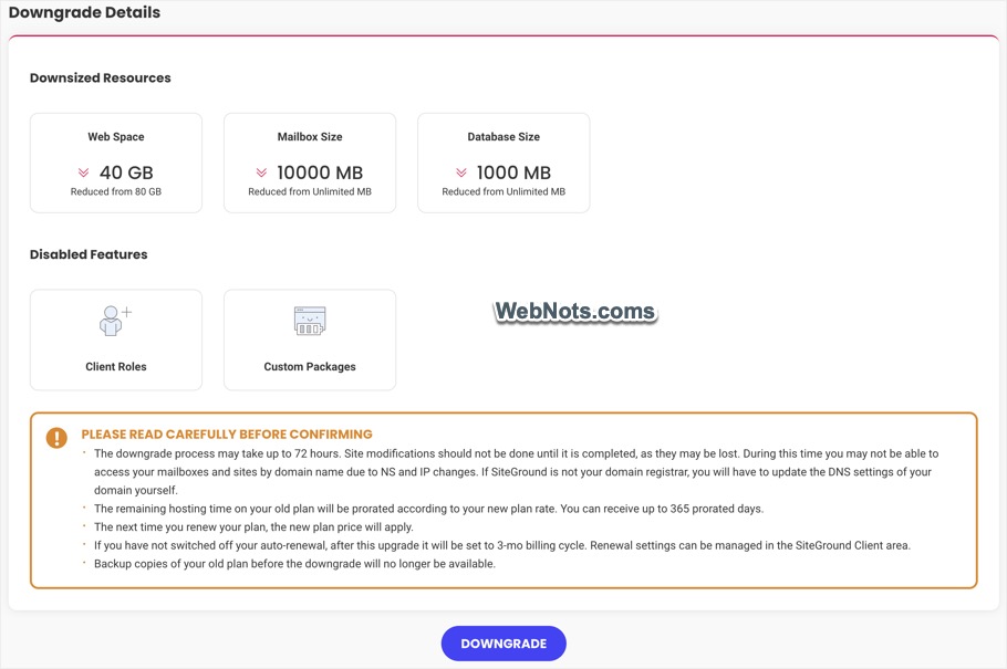 Check Downgrade Details