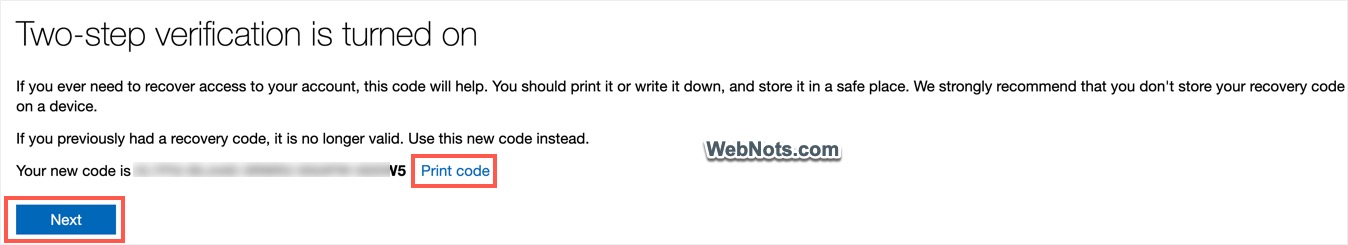 Copy Recovery Code