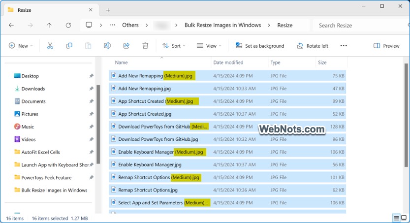 Resized Files Created