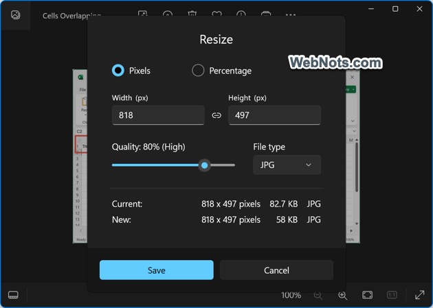 Select Dimension or Percentage